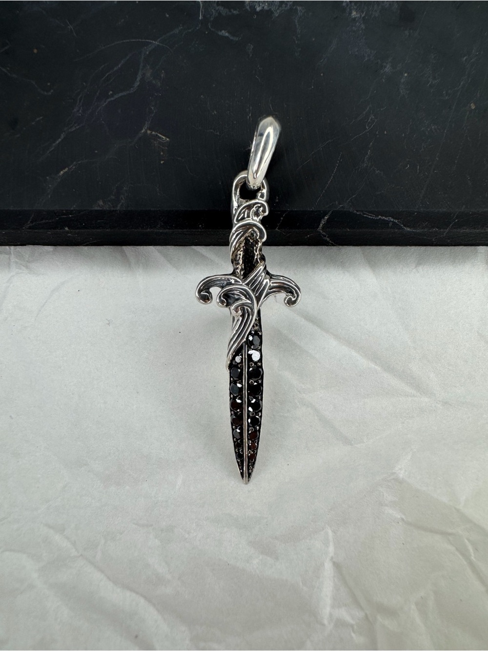 David Yurman Silver and Black Waves Dagger with Diamonds.